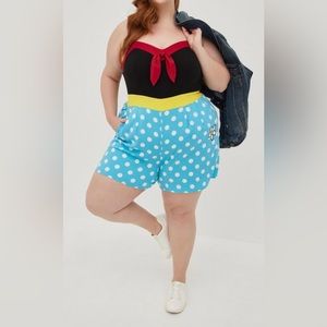 Torrid size 2 (18-20) Minnie Mouse tie front Romper with Polka Dots